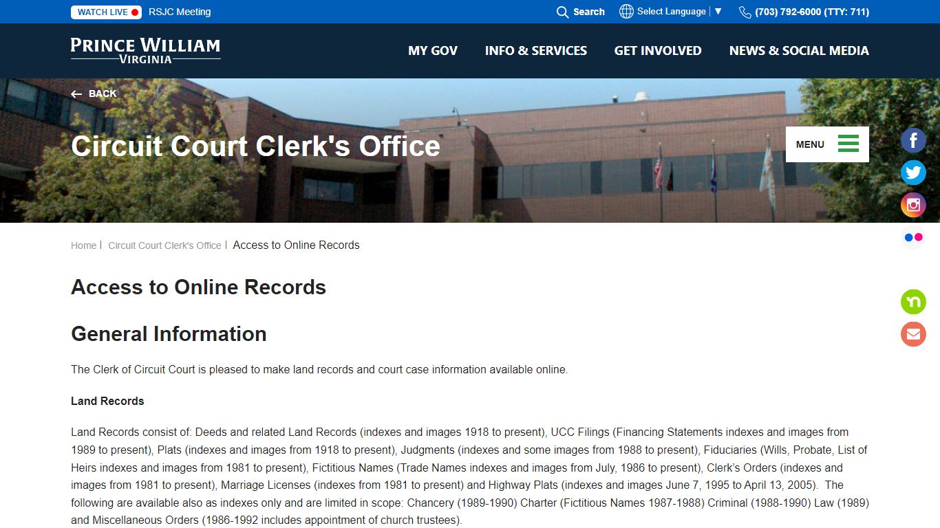 Access to Online Records - Prince William County, Virginia